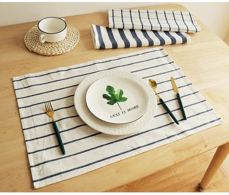 Napkin cloth Nordic household placemat gourmet shooting background props pure cotton striped square grid cover cloth