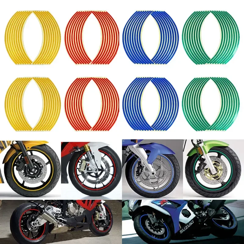 

16pcs/lot Motorcycle Wheel Sticker 18" Reflective Rim Stripe Tape Car Bicycle Wheel Decoration For Honda For Kawasaki