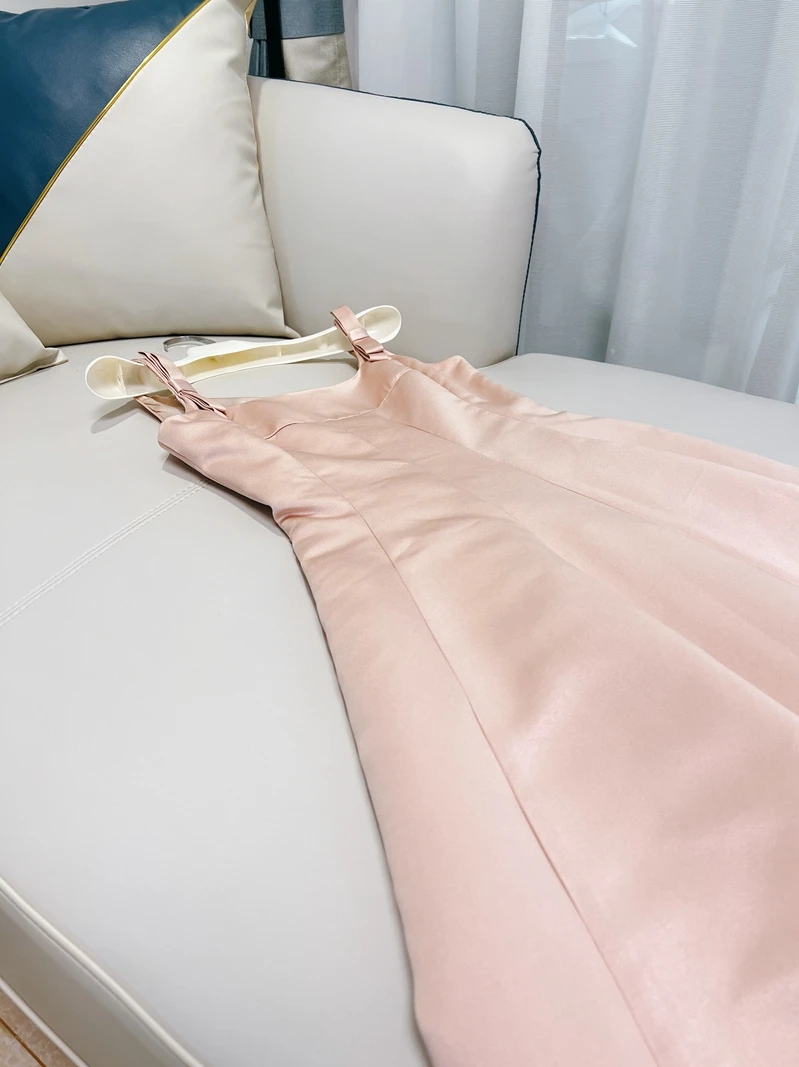 

Ele Unique Knot Strapl Gown Hepburn Sle Beautiful Dr Soft Satin High Waist Longskirt Daily Wear Polyest...
