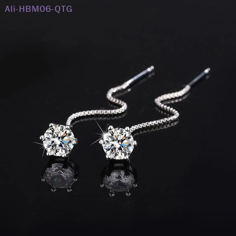 Hot 6mm Round Moissanite Diamond Tassel Long Threader Earrings For Women Classic Six-Claw Ear Wire Jewelry