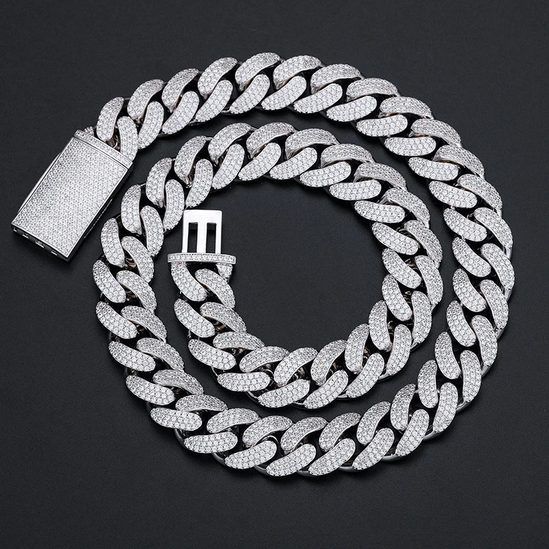 Selling Hot Men Hip Hop Jewelry Bling 16mm Sterling Silver VVS Moissanite Iced Out Cuban Link Chain Necklace With Certificate.