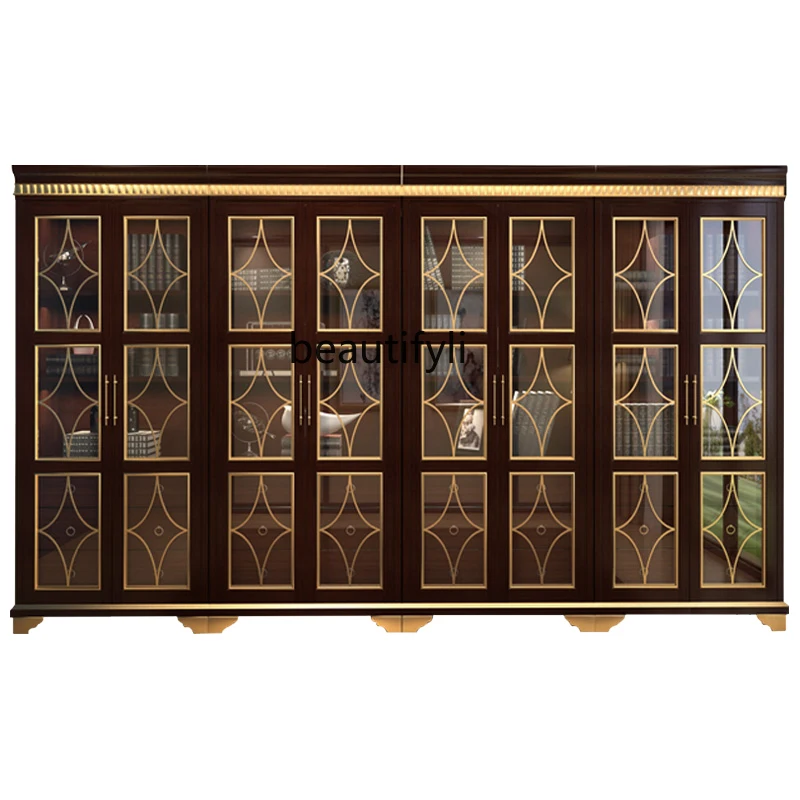 Light Luxury American Bookcase Study Storage Cabinet Single Door Bookcase Glass Display Cabinet