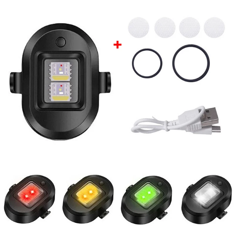 Universal Motorcycle LED Tail Light USB Rechargeable Colorful Strobe Aircraft Light Safety Warning Lights Moto Accessories