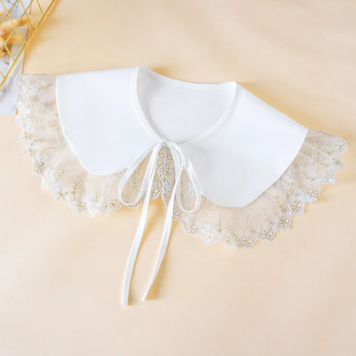Layered Organza Embroidered Lace Shawl Collar Capelet Women Detachable Decorative Neckwear Spring Summer Versatile
