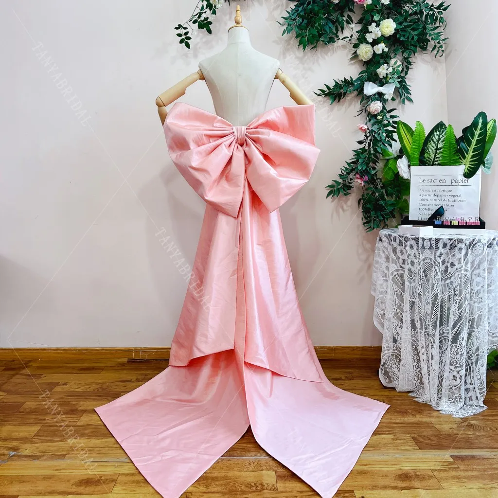 Trem removível com Bowknot para casamento, tafetá, trem destacável, arco grande, decorar acessórios nupciais, romântico, novo