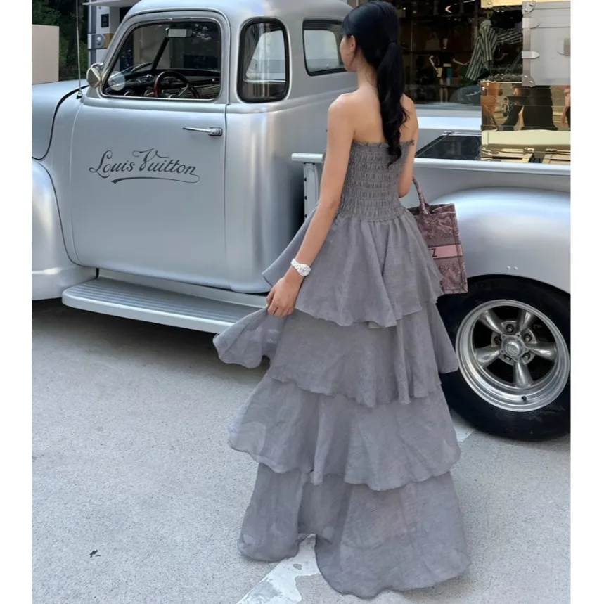 Ele Court Sle bolo longo em camadas Dr Strapl Korean Sle feminino Dr adequado para vários Ocns primavera outono...