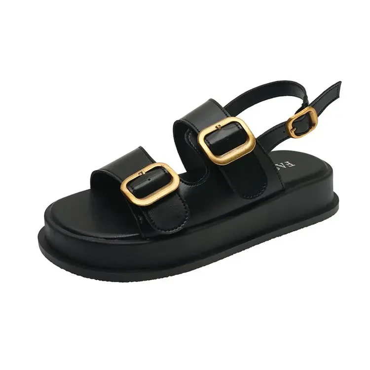 Sandals Women Pin Buckle Platform Shoes Slingback Metal Buckle Thick Bottom Ladies Flat Bottom One Buckle Sandals Platform