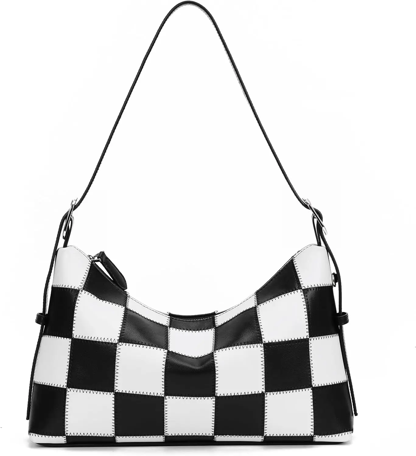 

Classic Black and White Checkered Shoulder Bag for Women, Trendy Crossbody Purse Leather Totes Hobo Handbag