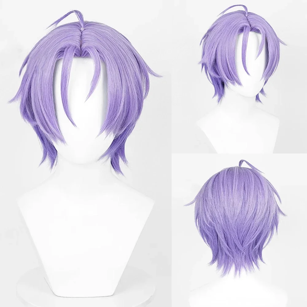 

VICWIG NU carnival Kuya Wig Synthetic Men Short Long Straight Purple Game Cosplay Fluffy Heat Resistant Hair Wig for Party