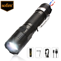 S11 Zoomable USB C Rechargeable 18650 LED Flashlight XPL 1200lm with Power Indicator and Magnet Tail