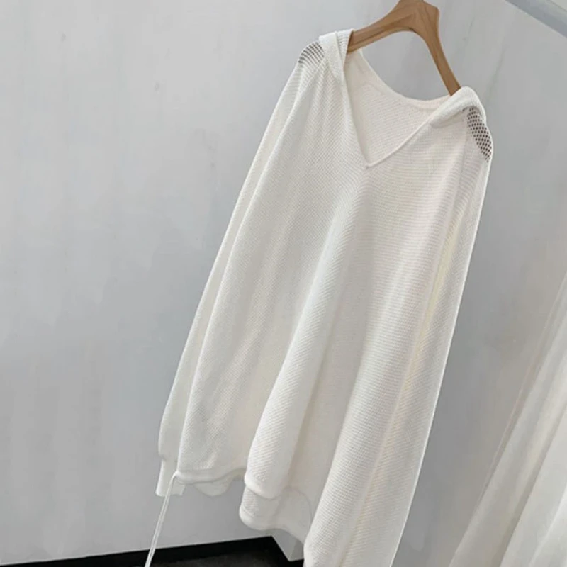 Long Sleeve T-shirts Women Solid Hollow Out Loose Breathable Elegant Students Leisure Chic Clothing Female Simple Ins Hot Sale