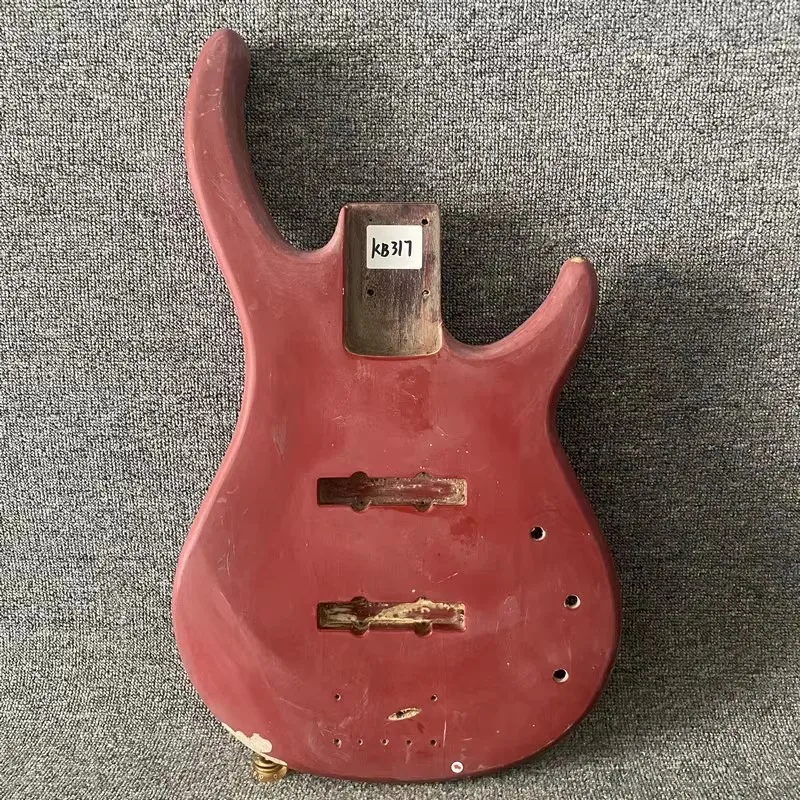 KB317 Red Color Electric Bass Body in Solid Basswood JB Pickups Surface Paint and Wood Damages for DIY