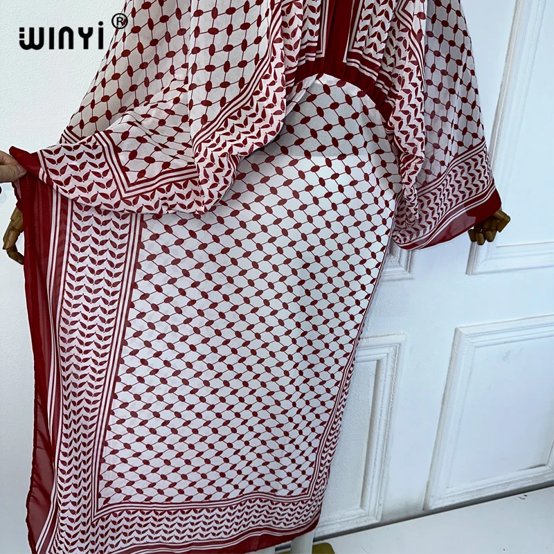 WINYI col en v Perspective robe sexy arabe imprimé traditionnel femmes maxi vacances plage couvrir fête caftanabaya dubaï luxe