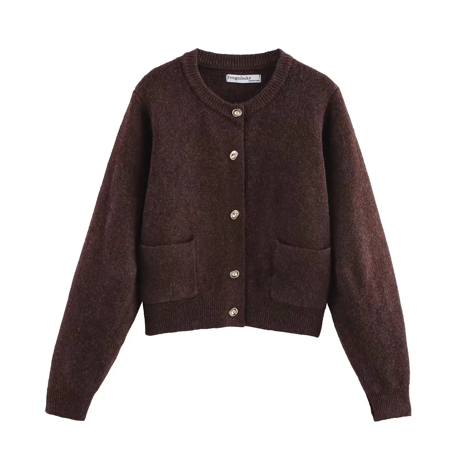 

Faionable Gold Button Decorated Knitted Sweater for Women Versatile Long Sve Regular Length Spring 2025