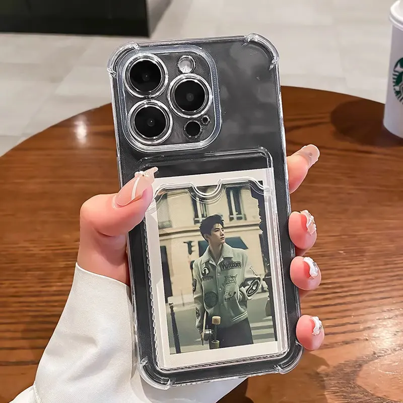 Transparent Card Slot Bag Holder Case For iPhone 16 15 14 13 12 11 Pro X XR XS Max Mini Plus Clear Wallet Shockproof Soft Cover view 4
