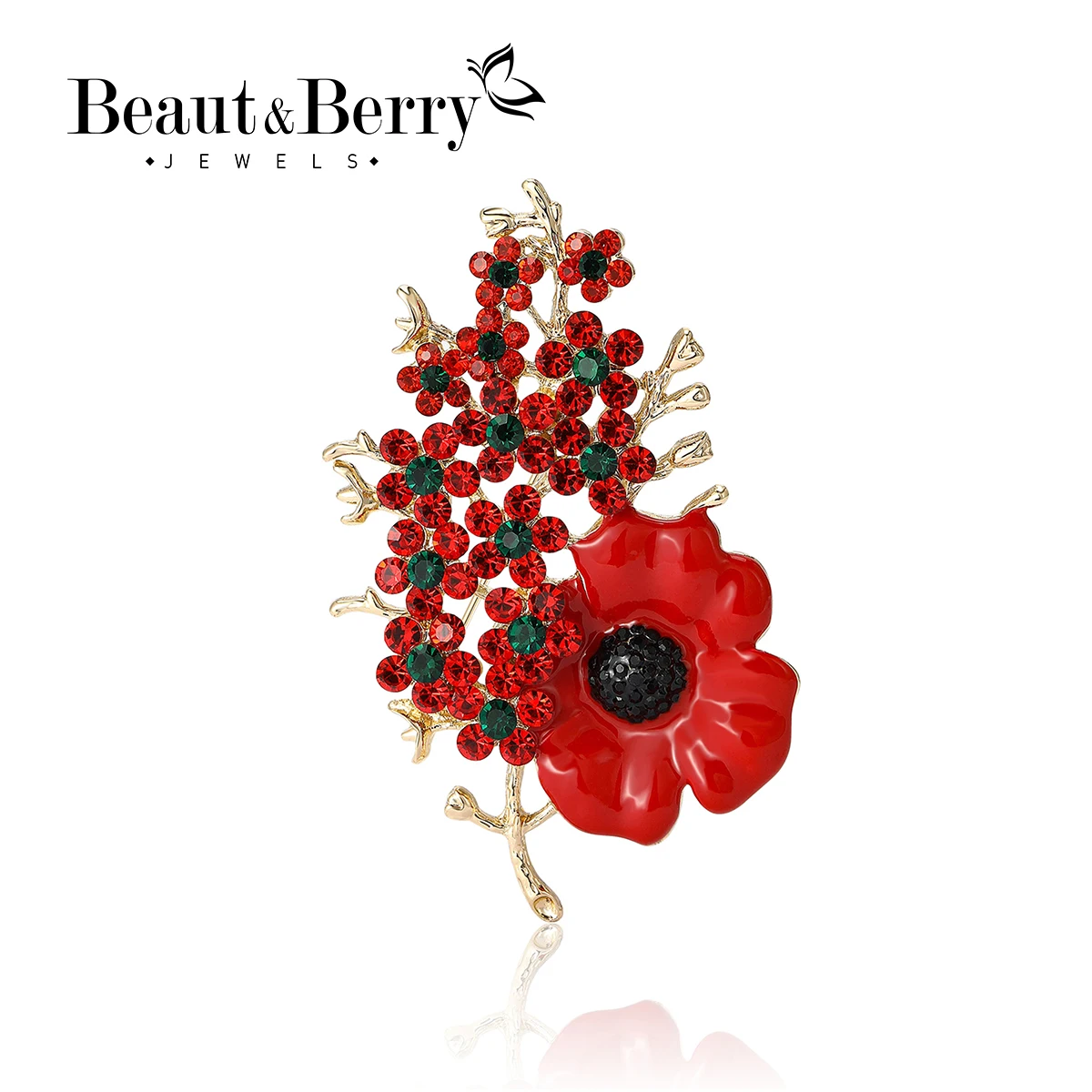 Enamel Rhinestone Poppy Flower Brooches for Women Unisex Plant Pins Casual Party Accessories Gifts