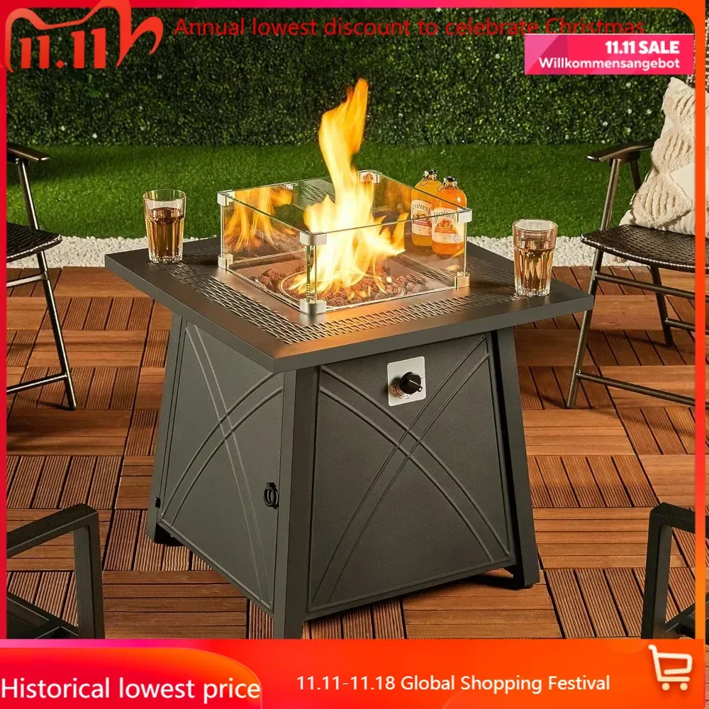 

28in Propane Fire Pit Gas Fire Pit Table with Lid and Iron Tabletop for Outdoor, Patio, Garden and Camping, 50,000 BTU with