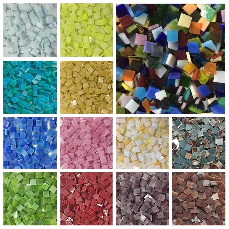 120g/4.23oz(Approx. 180pcs) 1cm/0.39in Square Mica Mosaic Tiles 3mm/0.12in Thickness Colorful Mosaic Materials DIY Crafts Tile