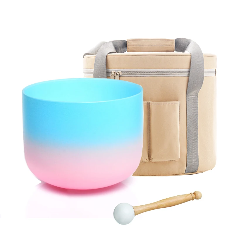 Hye-eun 8inch Blue and Pink Colour Crystal Singing Bowl Tibetan Bowl Singing Ball Chakra with Beige Bag
