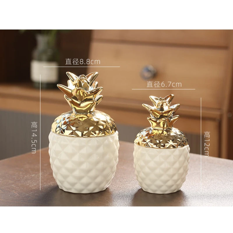 European Ceramic Storage Jar Gold Plated Pineapple Decoration Jewelry Candy Desktop Container Crafts Home Ornaments Accessories