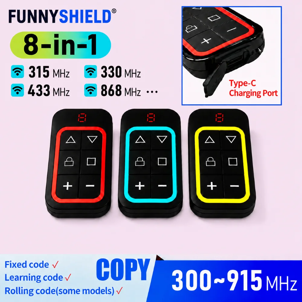 FUNNYSHIELD 300-915MHz Garage Door Remote Control Copy Duplicator 433mhz 868mhz Multi-frequency Fixed Rolling Code Transmitter