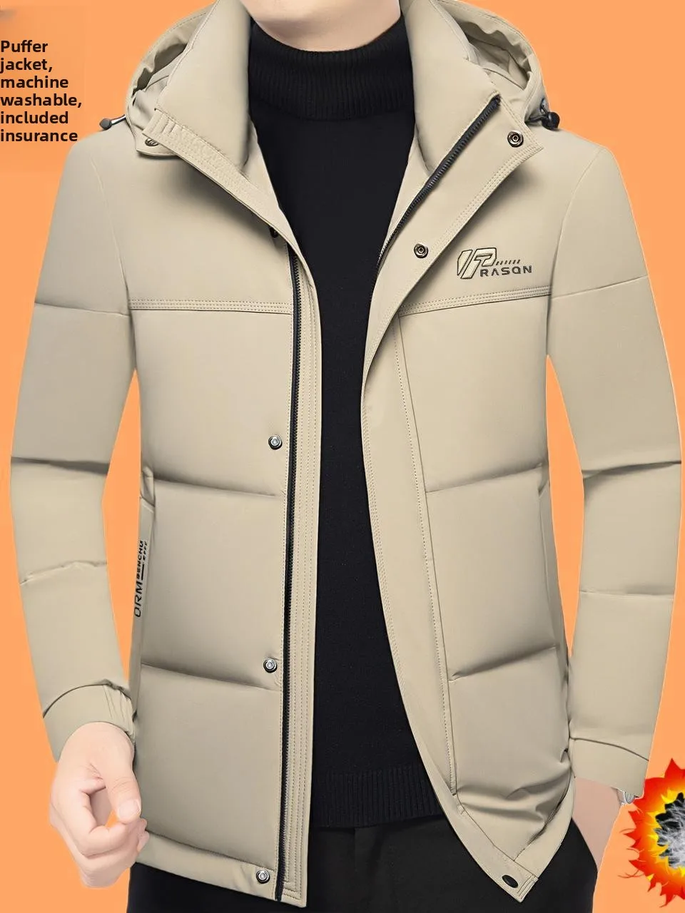 

Ultra-Thiened Mid-Length down Jaet with Hat for Men Winter Youth Slim Fit Super Warm Casual Sle Polyester Fiber Coat