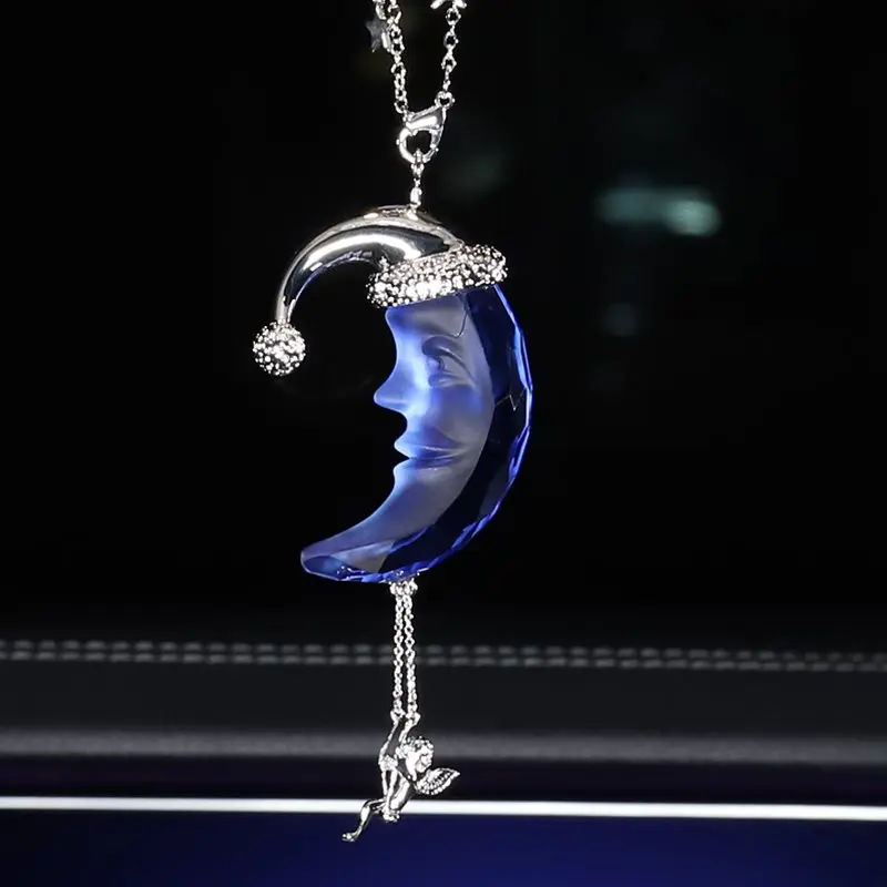 MR TEA  Crystal Moon Claus Car Hanging Decor Interior Car Rearview Mirror Pendant Women Car Charm Ornament with Dangles