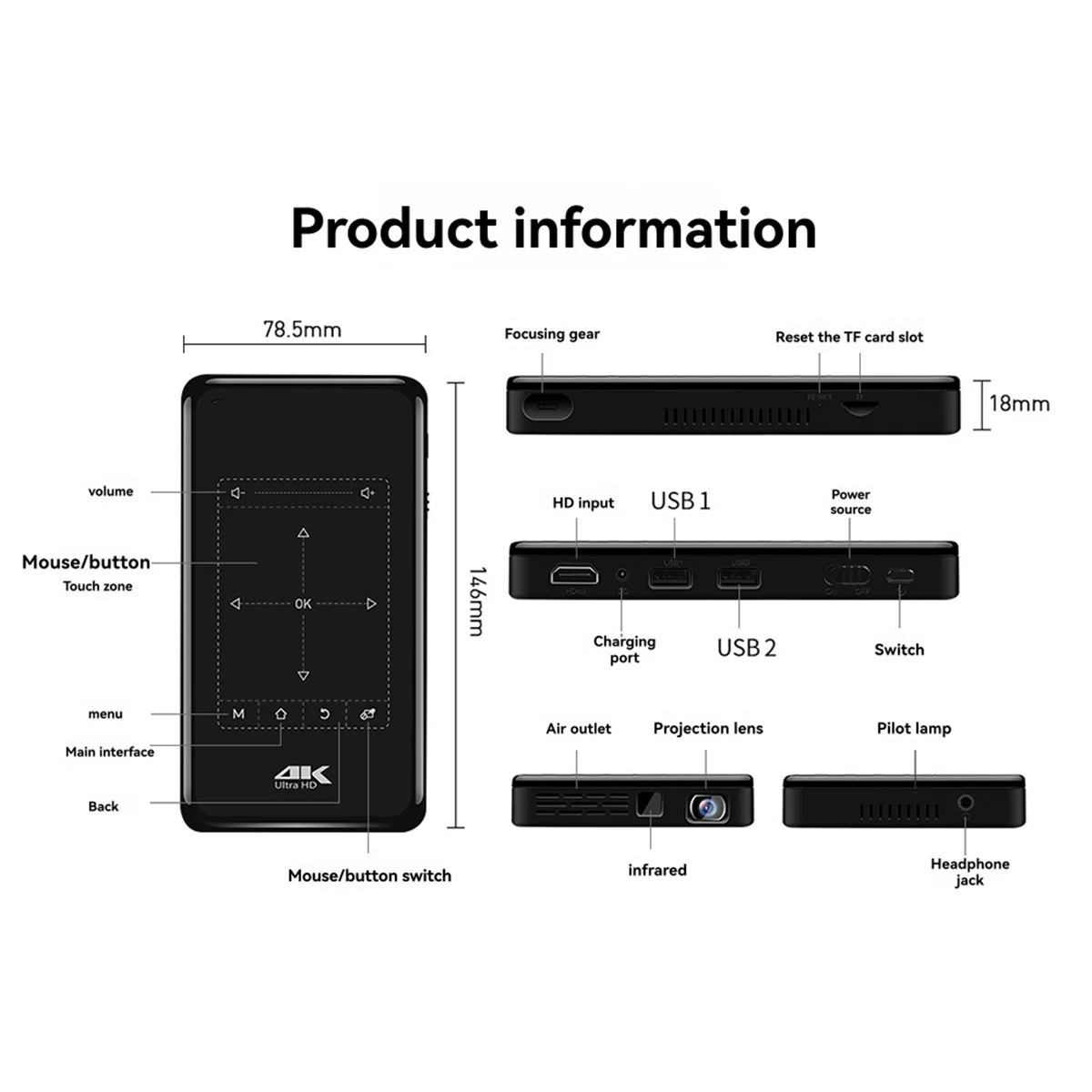 【T330】3D Mini Projector WIFI Android 4K HD Projectors Decoding for HOME Entertainment with Infrared Remote Control Tripod (UK)
