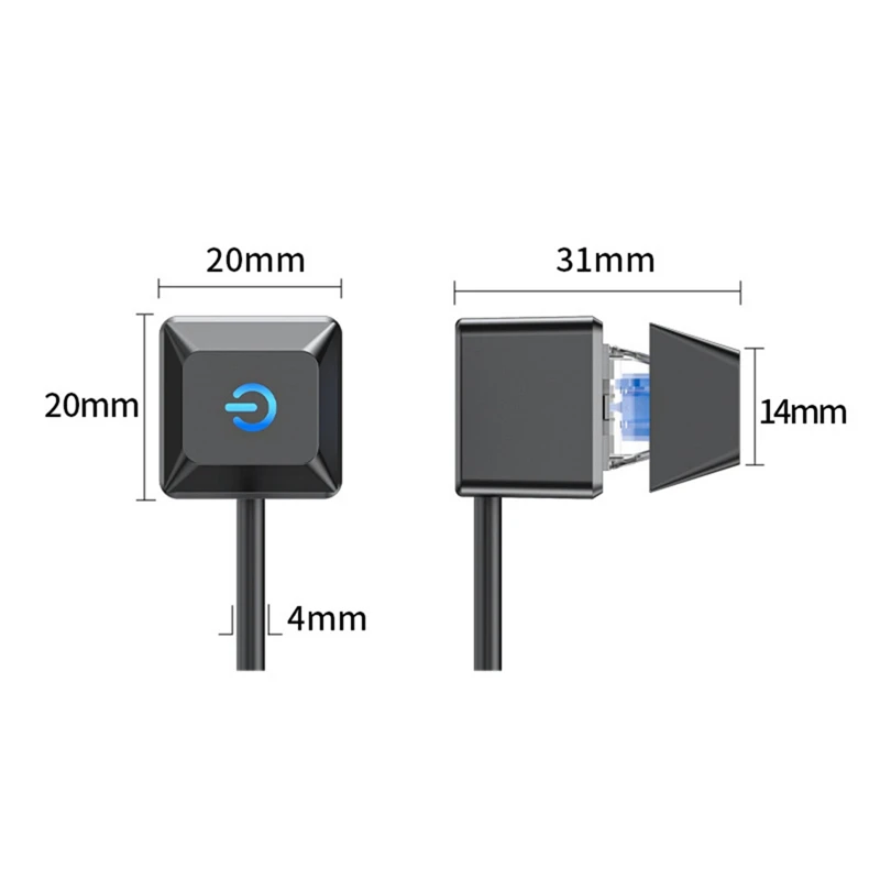 Interruptor do computador para PC Motherboard, External Start, Luz LED, Ligar/desligar, Botão quadrado, Cabo de extensão, 2m