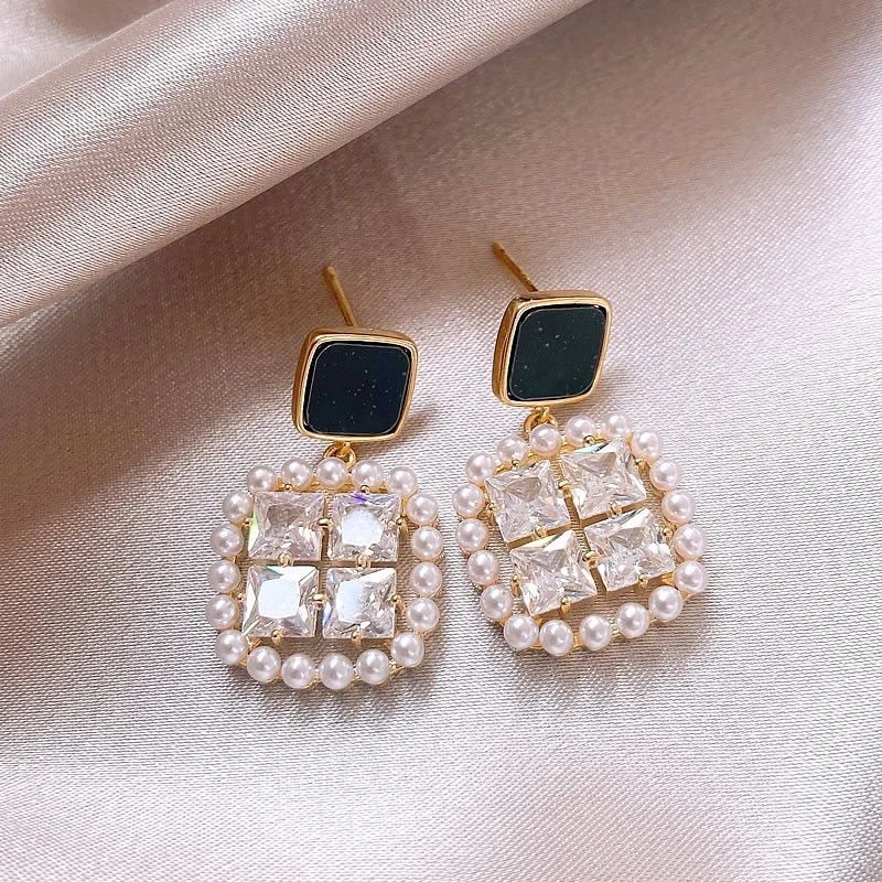 Adolph Trending Crystal Square Geometry Drop Earring Fashion Party Korean Elegant Earrings Female Jewelry For Woman 2024 New