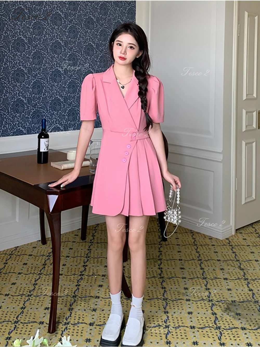 

Fashion Women Dresses Short Sleeved Suit Collar Pleated Skirt Daily Casual Dress For Women Elegant Party Dresses For Women 2023