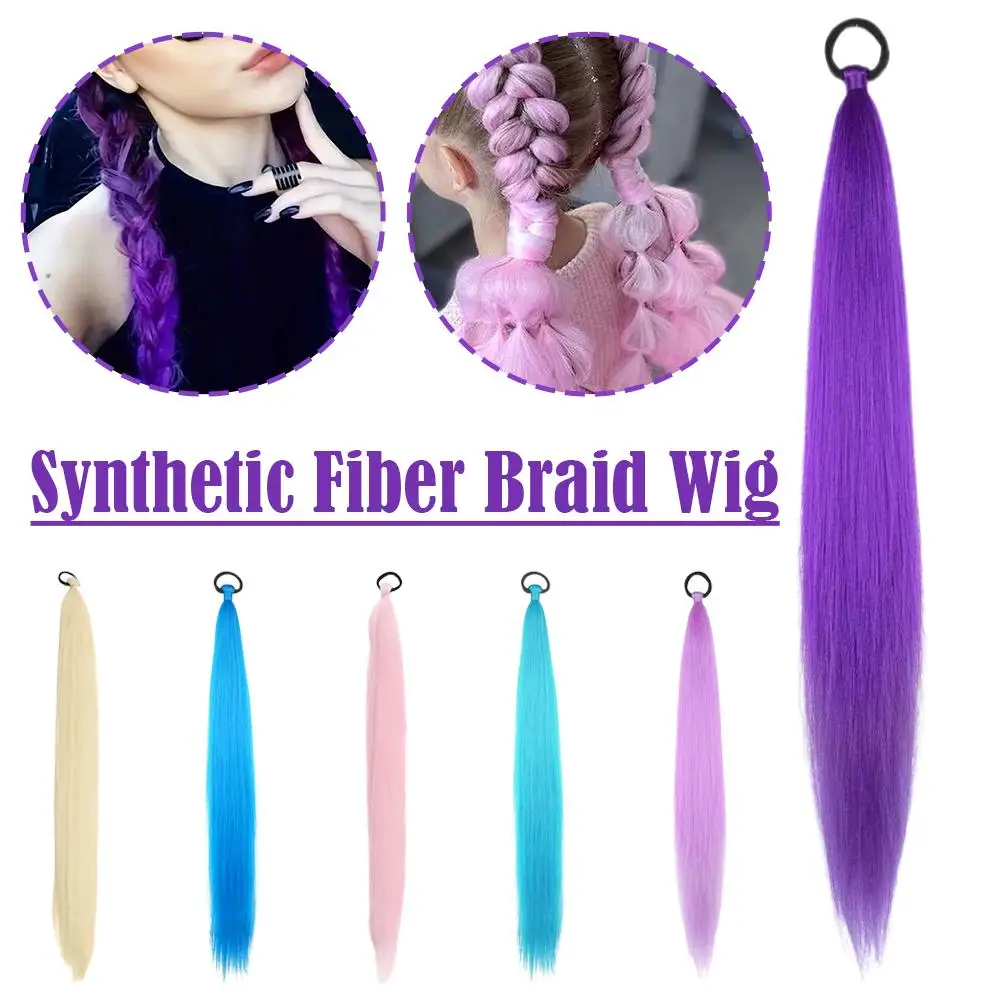 Queue de cheval droite synthétique avec attache élastique pour cheveux, Extensions capillaires tressées colorées, accessoires pour cheveux pour femmes