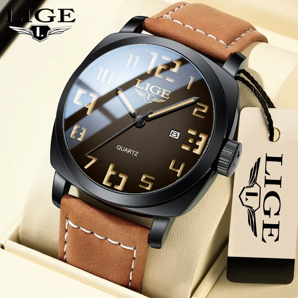

LIGE мужские часы модные спортивные кварцевые часы водостойкий календарь часы с кожаным ремешком для мужчин повседневные часы Reloj Hombre