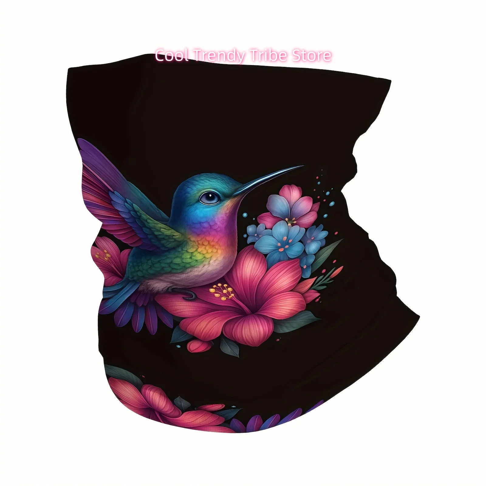 Colorful Hummingbirds, Vibrant Flowers, Dark Background. Fun Design Multi-Functional Printed Scarf for Men And Women, Unsex Mask