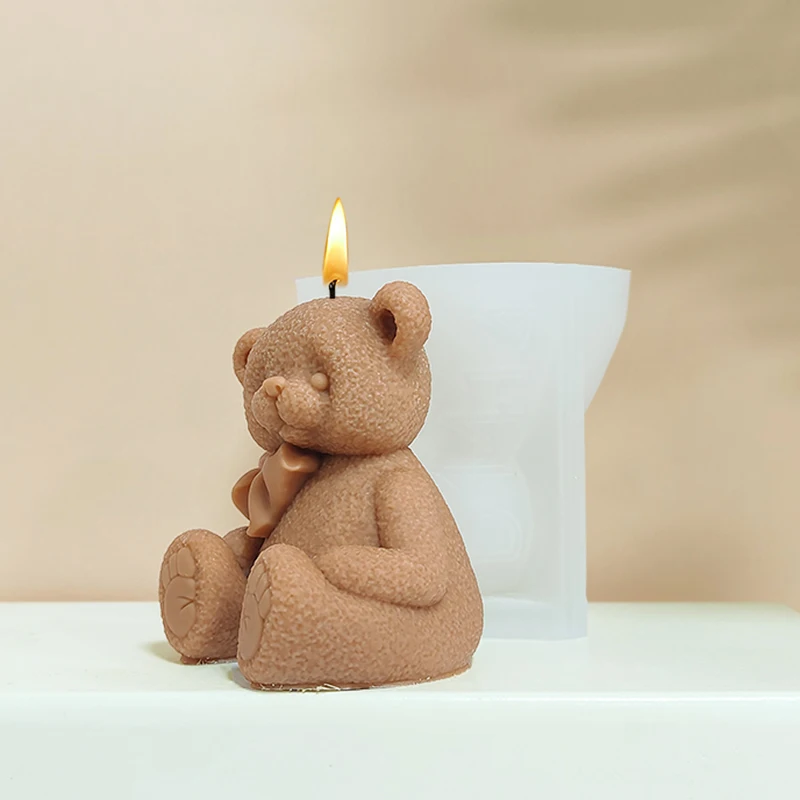 3D Stereo Bow-Knot Bear Candle Silicone Mold Handmade Aromatherapy Gypsum Diffuser Stone DIY Making Tool