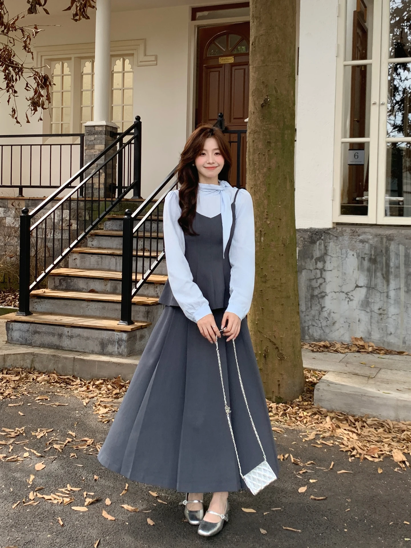 

Комплект юбки с высокой талией и укороченным топом с поясом в Корейском стиле, теплая длинная свеч-изда для женщин, повседневная офисная одежда для свиданий