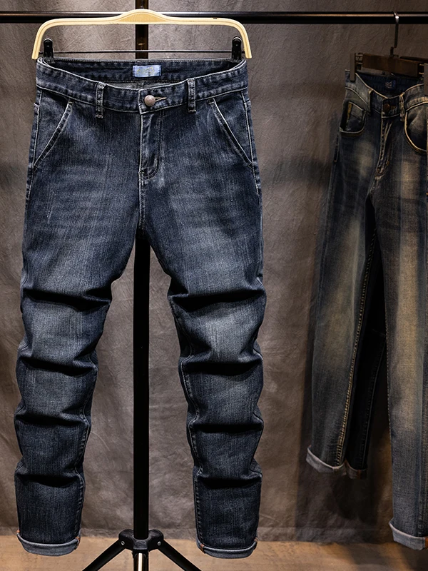 

Retro Waed Men's Slim Fit Jeans Straight Leg Elastic Long Trousers Spring Autumn Cross-Border Foreign Small Foot Pants