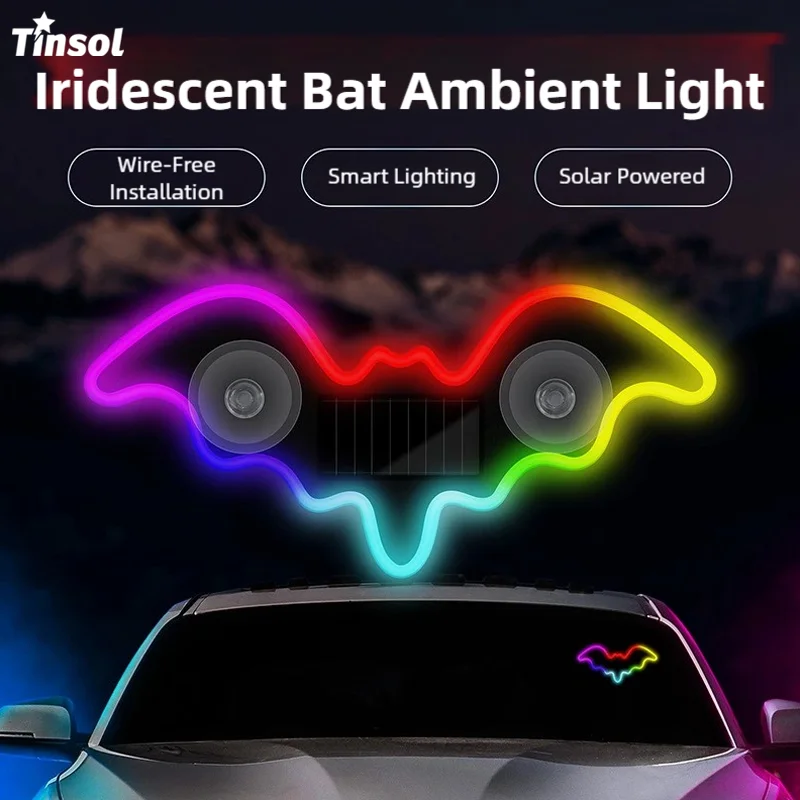 TINSOL 2026 Solar Power Without Wire, LED Bat Atmosphere Light, Car Atmosphere Breathing Light, Suction Cup Type General Type