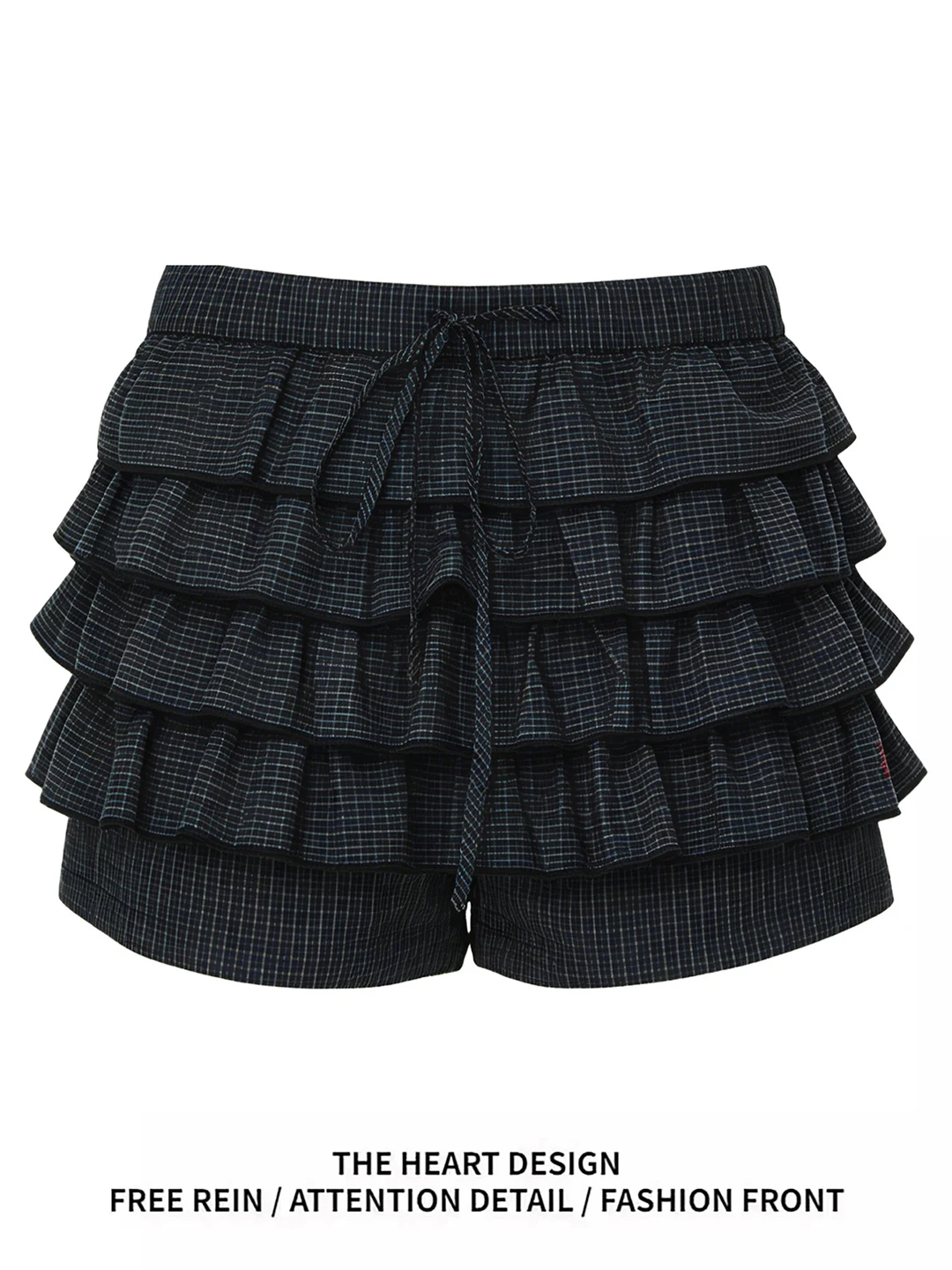 

Ballet Style Multi-Layer Ruffle High Waist Cake Skirt Pants Women's American Plaid Versatile Age-Defying Short Trousers