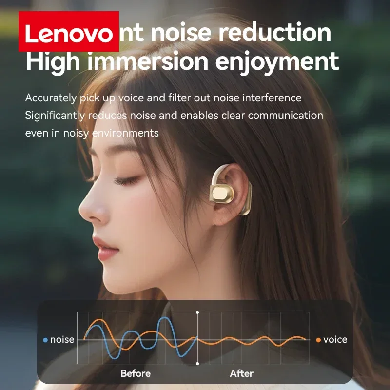 سماعات لينوفو اللاسلكية، تصميم مفتوح الظهر، مسامية ومقاومة للماء، مريحة في الارتداء، تشغيل سماعات الرأس مع ميكروفون #4