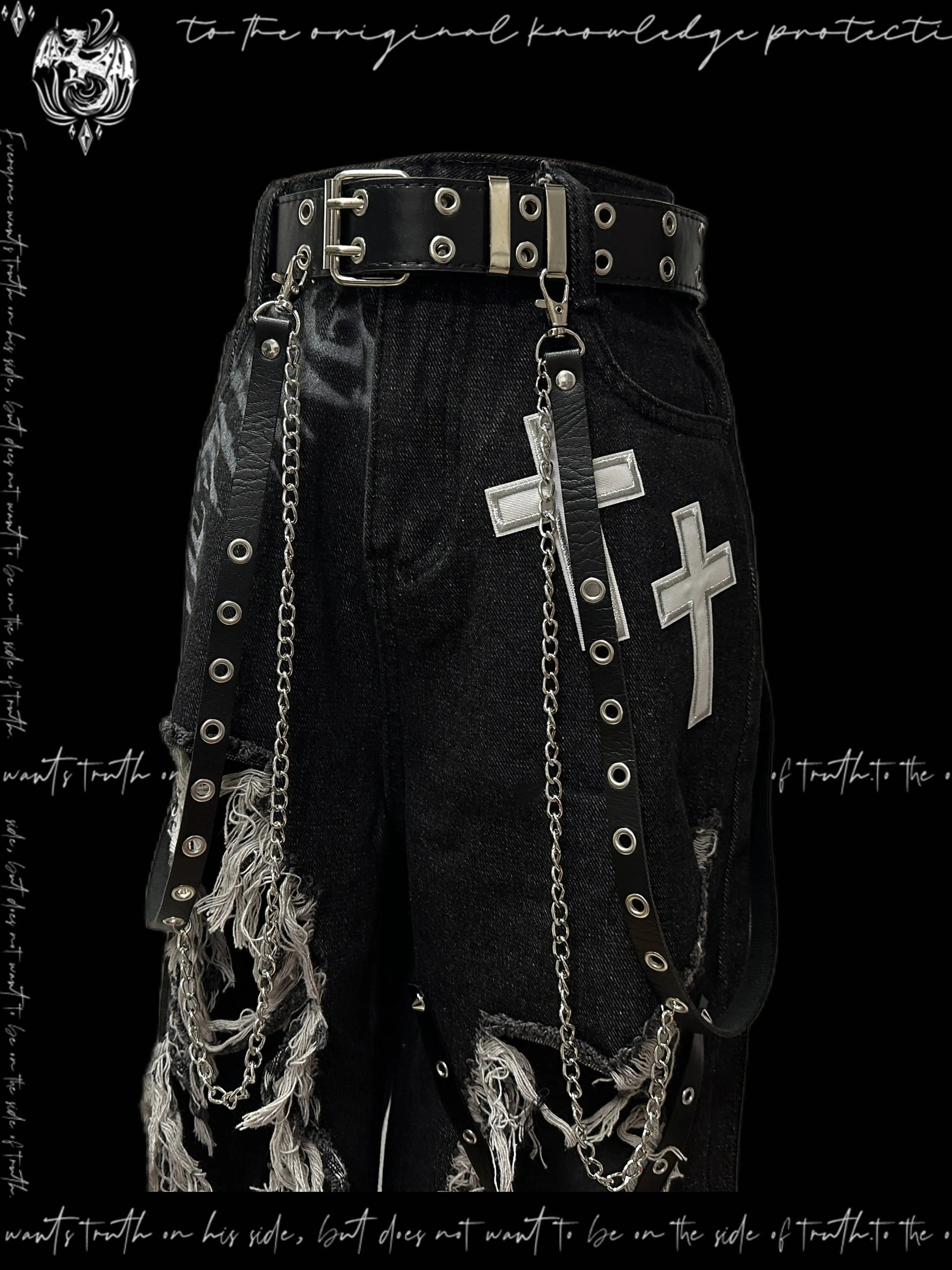 Jeans punk gotici Jeans estivi neri invecchiati Y2K Street Style Patchwork Panel Pantaloni a gamba larga dritti a vita alta per le donne