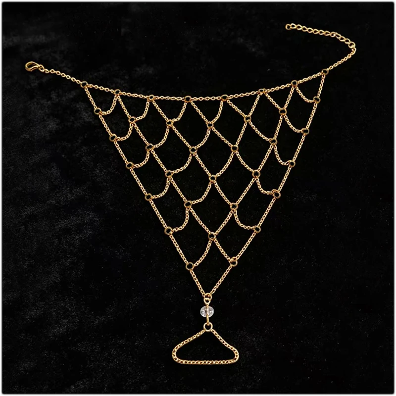 Gold Color Web Net Shape Foot Chains Toe Anklets Accessories Summer Beach Vacation Barefoot Anklet Ankle Chain Bracelet Ornament
