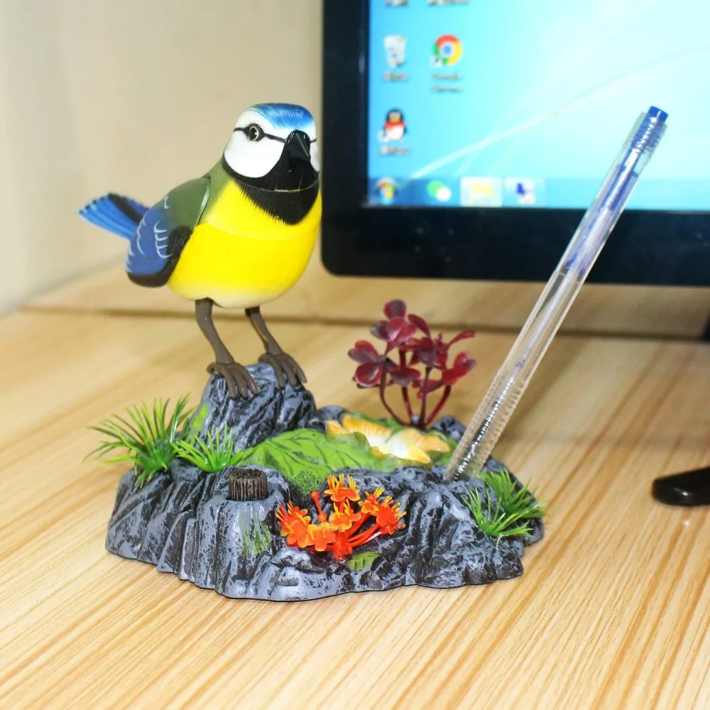 1Pcs Electric Sounding Bird Voice Control Toy Simulation Bird Home Ornament Fun Interactive Toy For And Home Decoration