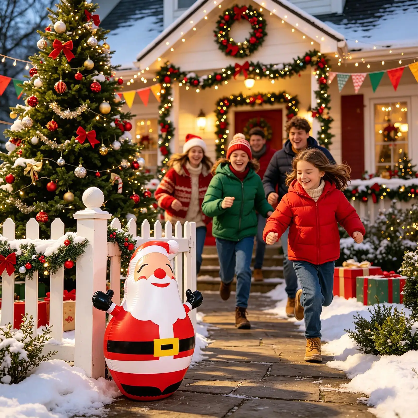 Christmas Blow Ups 150cm Height Blow Up Statue With LED Light Christmas Inflatable Santa For Shop Front Door Ground Park Lawn