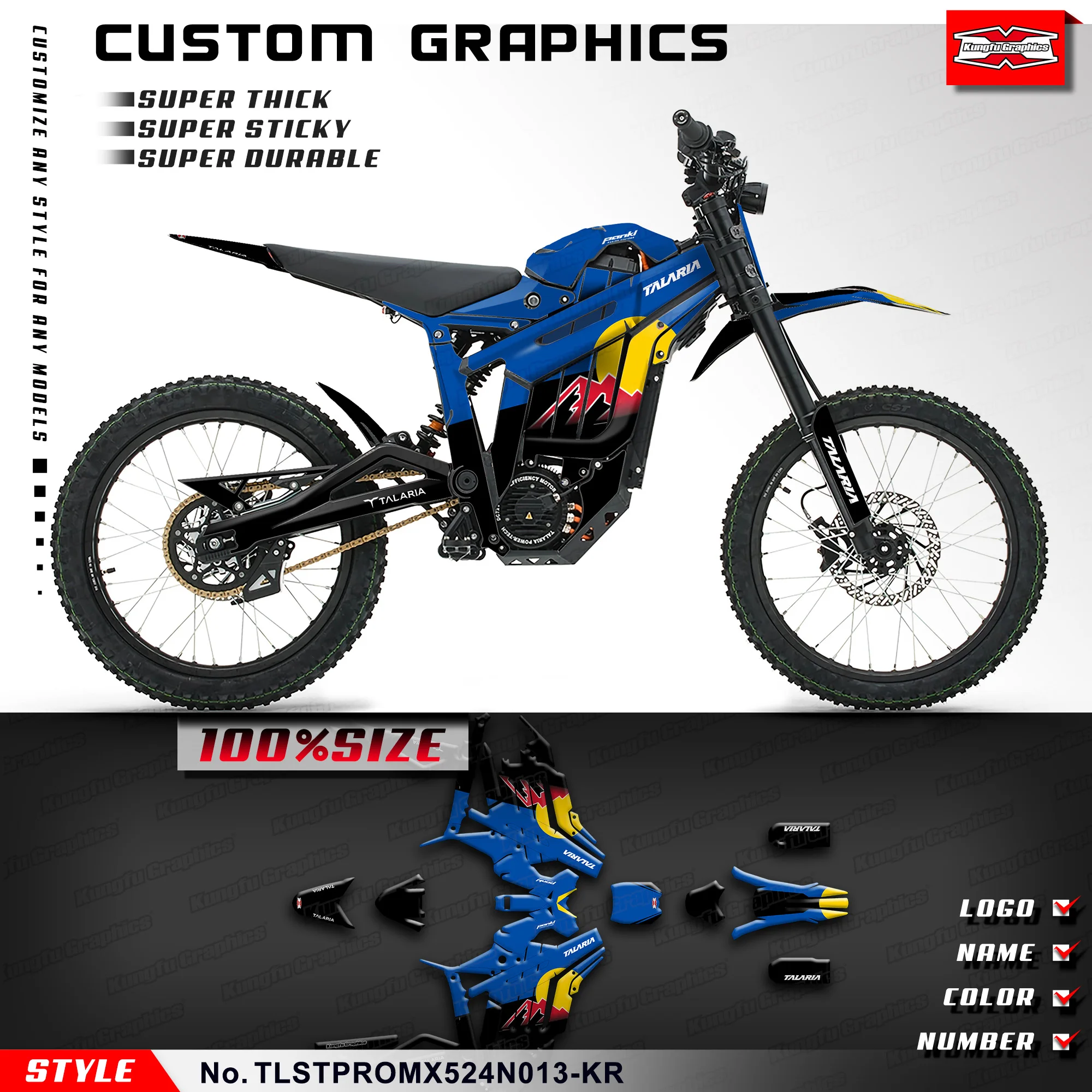 

KUNGFU GRAPHICS индивидуальная клейкая наклейка виниловая графика для TALARIA STING MX5 PRO Dirt eBike, восстановление, TLSTPROMX524N013-KR