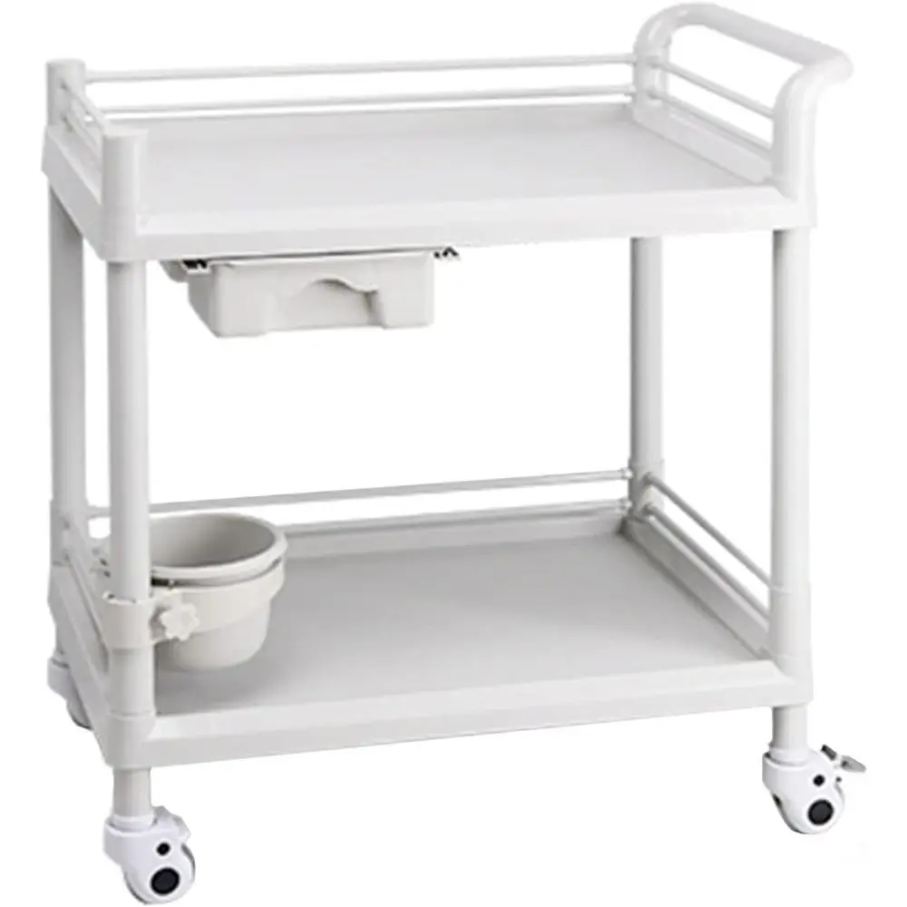 Portable 2-Tier Medical Cart with Drawers, Rolling Salon Storage Rack, Easy Assembly, 63x48x90 cm