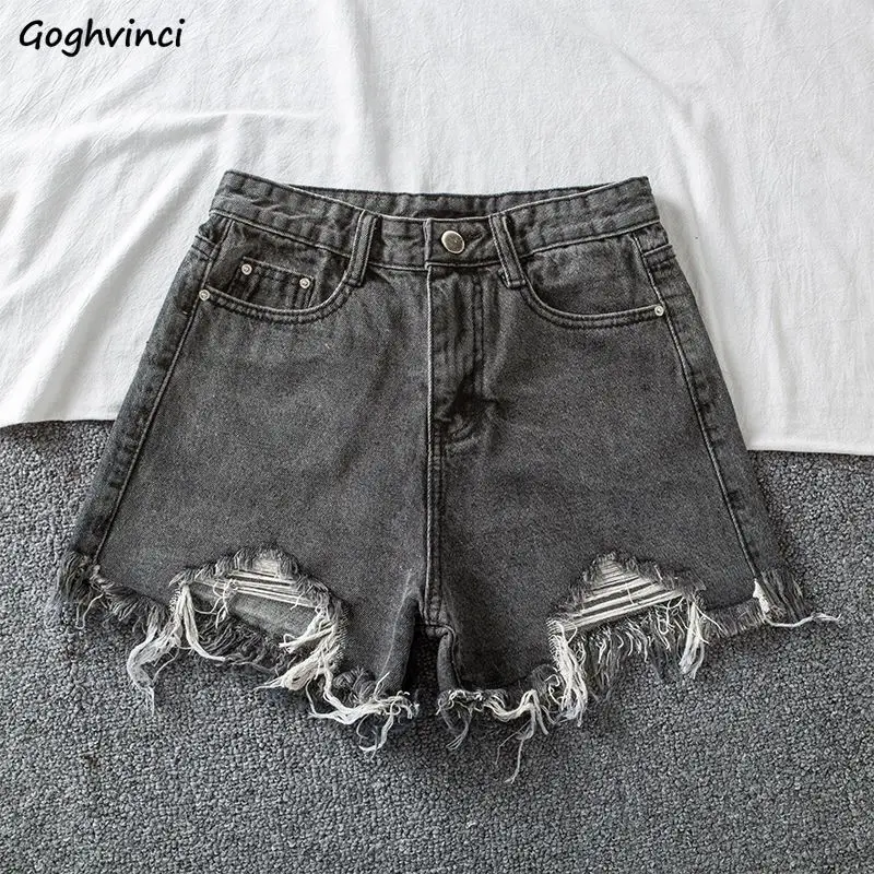 デニムショーツ女性ハイウエスト毛皮裏地タッセル穴イン学生韓国ファッションシックなストリートデイリーカジュアル夏クラシック Y2k