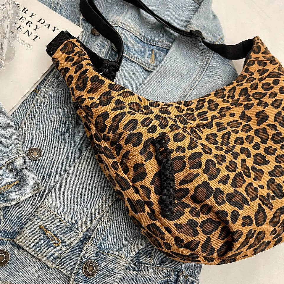 Leopard Shoulder Bags For Women Fashion Cloth Messenger Bags Large Capacity Crossbody Packages Cute Canvas Female Hobos