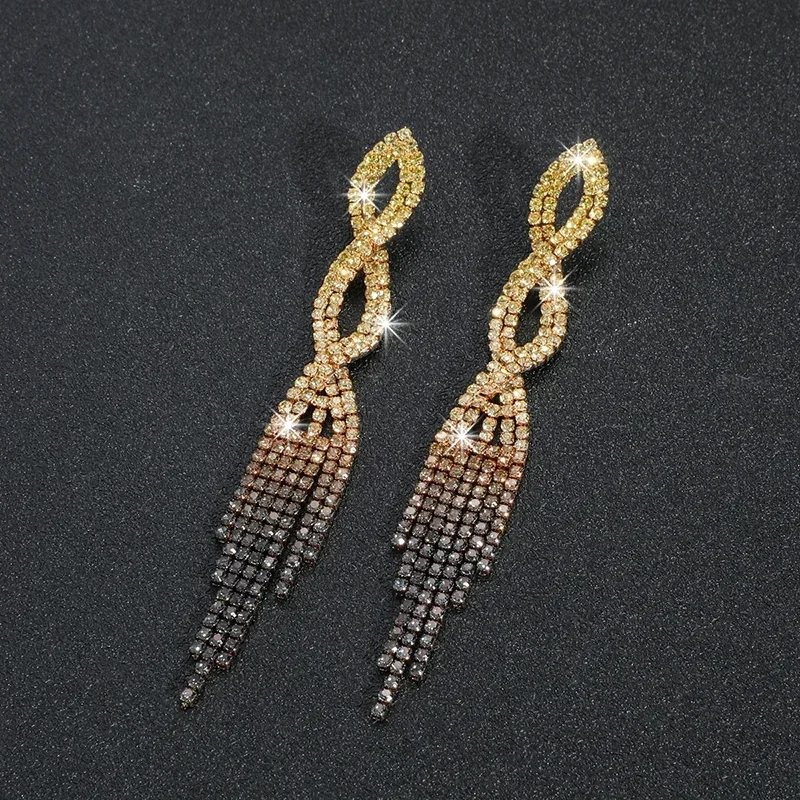 Pendientes largos con borlas, joyería para mujer, pendientes de araña con degradado verde, pendientes colgantes brillantes con diamantes de imitación para boda y graduación