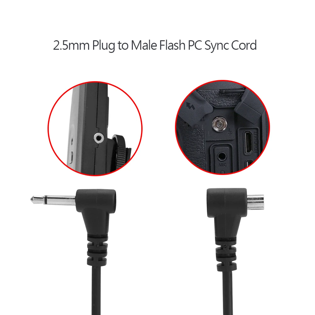 12-Inch/30CM Lightweight Flash PC Sync Cord 2.5mm Plug to Male PC Sync Cable Flash PC Cord